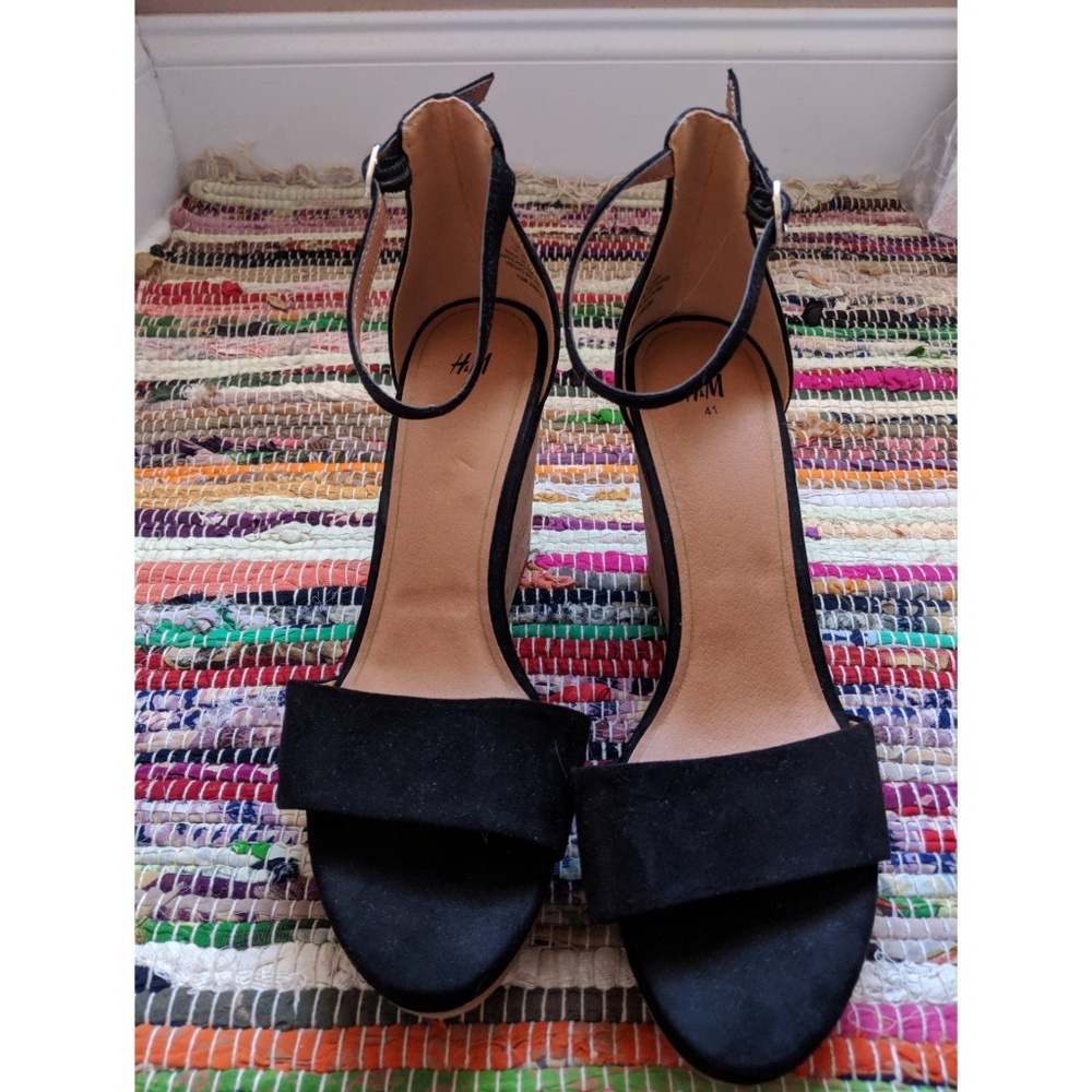 H&M Black Strap Cork Wedges 9.5 Women's - Picture 4 of 5